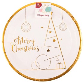 NEW+Christmas+Plate+Gold+Christmas+22cm+Pk10