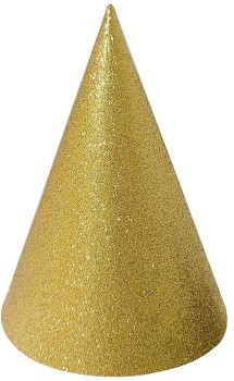 Hat+Cone+Glitter+Gold+16.5cm+Ea