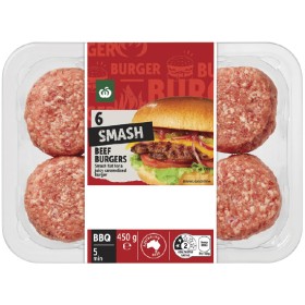 Woolworths+Australian+Beef+Smash+Burgers+450g+Pk+6