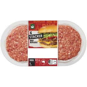 Woolworths+Australian+Stacker+Beef+Burgers+500g+Pk+6