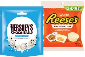 Hershey%26%23039%3Bs+Choco+Balls+Share+Bag+120g%2C+Reese%26%23039%3Bs+Miniature+Cups+120%E2%80%91150g+or+Minis+Unwrapped+120g+Selected+Varieties