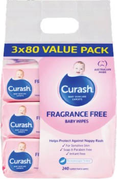 Curash+Baby+Fragrance+Free+3+x+80+Baby+Wipes