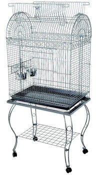 Bird+Cage+%2B+Stand+with+Castor+Wheels+2+Feeder+Cups+%26amp%3B+Perch+Open+Up+Roof+65x45x135cm