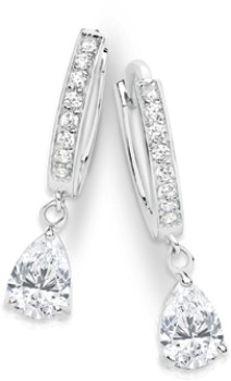 Sterling+Silver+Cubic+Zirconia+Huggies+With+Pear+Cubic+Zirconia+Drop+Earrings