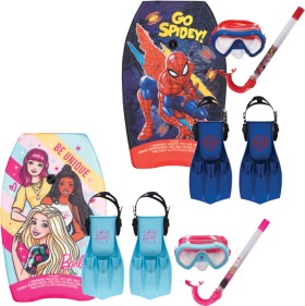 Barbie-or-Spiderman-Bodyboard-Snorkel-Packs on sale