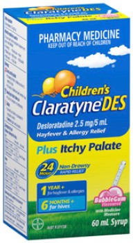 Children%26rsquo%3Bs+ClaratyneDES+Hayfever+%26amp%3B+Allergy+Relief+Bubblegum+Flavour+Syrup+60mL