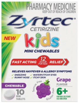 Zyrtec+Kids+Allergy+%26amp%3B+Hayfever+Relief+Grape+Flavour+10+Chewable+Tablets