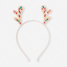 Christmas-Gem-Antler-Headband-Gold-Tone-Red-and-Green on sale