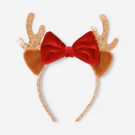 Christmas+Bow+Reindeer+Headband+-+Brown%2C+Red+and+Gold+Tone