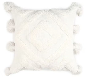 43cm+Tufted+Tassel+Cushion+-+White