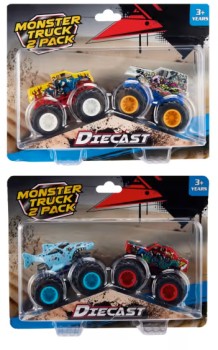 2+Pack+Diecast+Monster+Trucks+-+Assorted