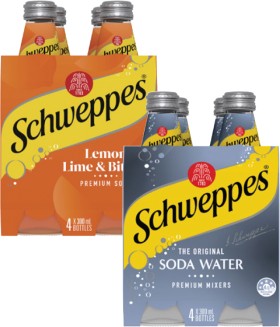 Schweppes-Mixers-Soft-Drink-or-Mineral-Water-4x300mL on sale