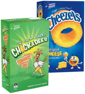 Cheezels+110%E2%80%91125g+or+Chickadees+125g+Box+Selected+Varieties