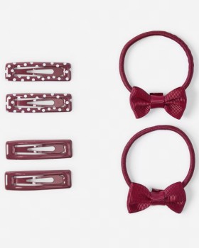 School+Hair+Clip+and+Mini+Bow+Hair+Elastics+Set+-+Burgundy