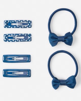 School-Hair-Clip-and-Mini-Bow-Hair-Elastics-Set-Navy-Sapphire on sale