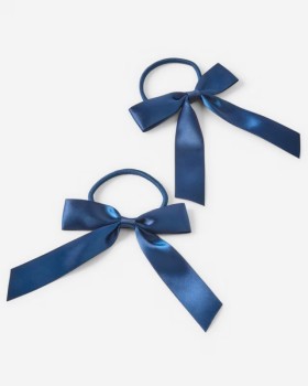 2+Pack+School+Satin+Bow+Elastics+-+Navy+Sapphire