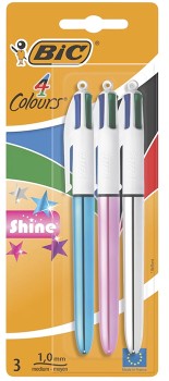 3+Pack+BIC+4+Colours+Shine+Ballpoint+Pen