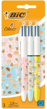 3+Pack+BIC+4+Colours+Ballpoint+Pen+-+Cute+Food+Universe+Series