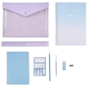 9+Pack+Notebook+and+Stationery+Set+-+Lilac%2C+Blue+and+White