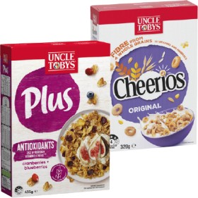 Uncle+Tobys+Plus+Cereal+410%E2%80%91435g+or+Cheerios+Original+320g+Selected+Varieties