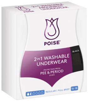 Poise+2-in-1+Period+%26amp%3B+Incontinence+Underwear+Black+Size+16-18+1+Pack