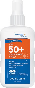 Pharmacy+Choice+Dry+Touch+SPF+50%2B+Sunscreen+Spray+200mL+Lotion%26Omega%3B