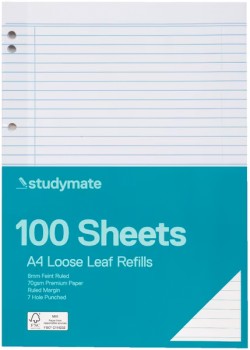 Studymate+100+Sheets+A4+70gsm+Loose+Leaf+Refills