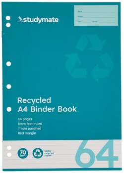 Studymate+A4+64+Page+70gsm+Binder+Book+-+Recycled