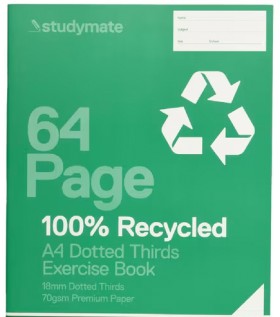 Studymate+A4+64+Page+70gsm+18mm+Dotted+Thirds+Exercise+Book+-+Recycled