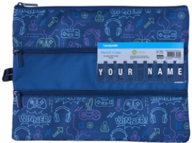 Studymate+Printed+Large+Triple+Zip+Name+Pencil+Case+-+Navy+Gamer