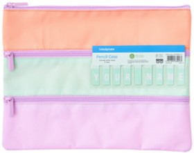 Studymate+Printed+Large+Triple+Zip+Name+Pencil+Case+-+Orange%2FPink%2FGreen