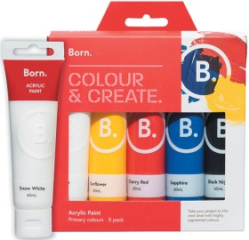 Born+5+Pack+Acrylic+Paint+60mL+-+Primary+Colours