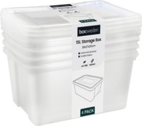 Storage+Boxes+15+Litre+Clear+4+Pack