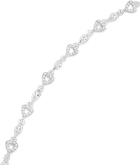 Sterling+Silver+18%2B2cm+Heart+Cubic+Zirconia+%26amp%3B+Marquise+Bracelet