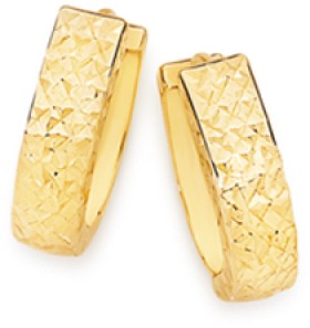 9ct+Gold+Diamond-Cut+Huggie+Earrings