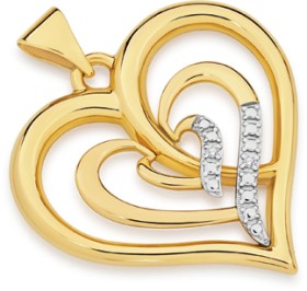 9ct+Gold+Diamond+Triple+Heart+Pendant