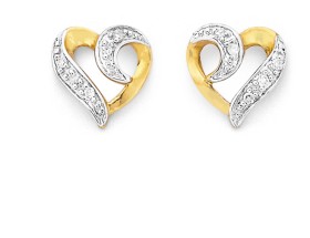 9ct+Gold+Diamond+Heart+Stud+Earrings