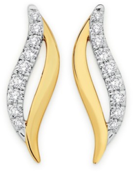 9ct+Gold+Diamond+Open+Wavy+Stud+Earrings