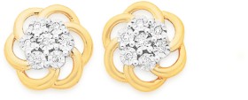 9ct+Gold+Diamond+Swirl+Flower+Stud+Earrings