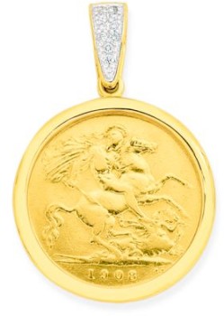 22ct+Half+Sovereign+in+9ct+Gold+Diamond+Pendant