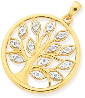 9ct+Gold+Diamond+Tree+of+Life+Pendant