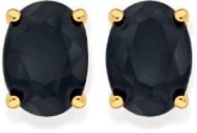 9ct+Gold+Black+Sapphire+Oval+Cut+Stud+Earrings