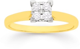 9ct+Two+Tone+Gold+Diamond+Square+Ring