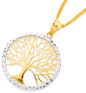 9ct+Gold+Two+Tone+Tree+of+Life+Pendant