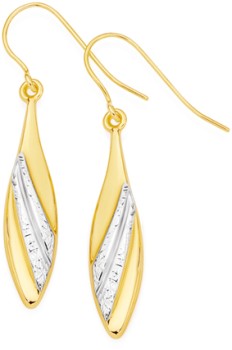 9ct+Gold+Two+Tone+Pointed+Drop+Earrings