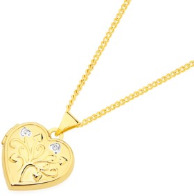 9ct+Gold+Two+Tone+15mm+Diamond-Set+Heart+Locket