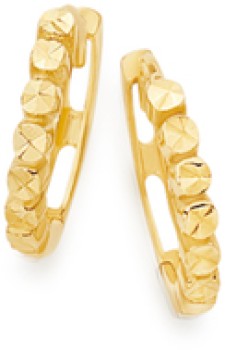 9ct+Gold+Diamond-Cut+Huggie+Earrings