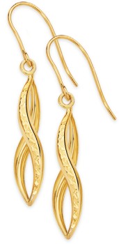 9ct+Gold+Diamond-Cut+Twist+Pointed+Hook+Drop+Earrings