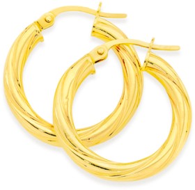 9ct+Gold+3x15mm+Twist+Hoop+Earrings