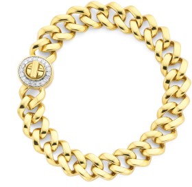 9ct+Gold+19cm+Solid+Curb+Diamond+Turnlock+Bracelet